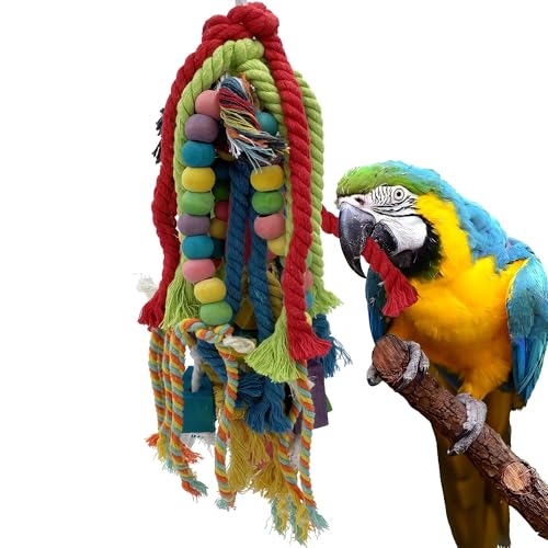 20.5 inch Parrot Chewing Toys - Wooden Block Tearing and Cotton Rope Toys for Medium Large Extra Large Parrot  - view 2
