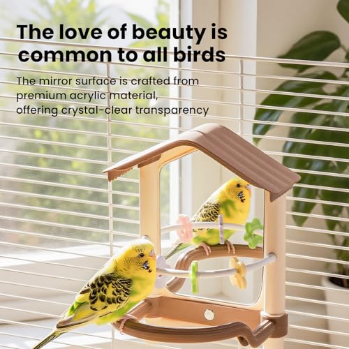 8.1 Inch Pet Bird Mirror with Perch Stand and Parakeet Chew Toys,Parrot Toys Bird Cage Decorative Accessory, H - view 4