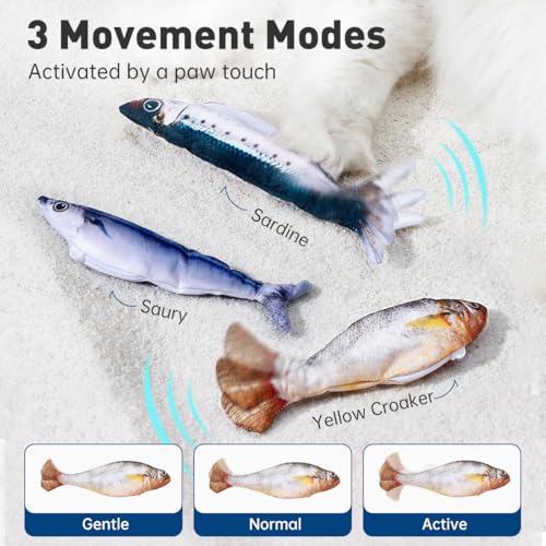Petgravity Bite-Sized Realistic Flopping Fish Cat Toys, 3 Pack, Interactive Cat Toys for All Breeds, Tap-Activ - view 3