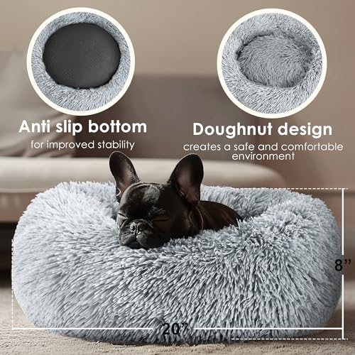 Hoewina Dog & Cat Bed for Indoor Cats, 20in Calming Donut Bed for Puppy and Kitten, Washable Round Fluffy Pet  - view 4