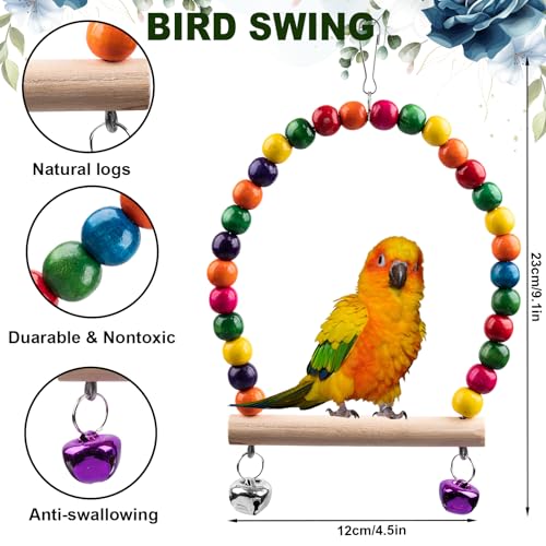 Bird Toys for Parakeets 7Pcs, Wood Parrots Budgie Cage Accessories, Bird Perch Swings for Small Conure Cockati - view 3