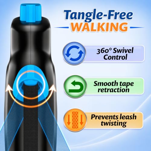 16.4 ft Retractable Dog Leash for Dogs 10–100 lbs - Heavy Duty Tape Leash with Strong Nylon Tape - 360° Swivel - view 7