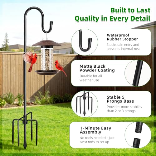 COCONUT 62" Shepherds Hooks for Outdoor, Bird Feeder Pole with 5 Prong Base, Adjustable Height Shepherds Hook  - view 3