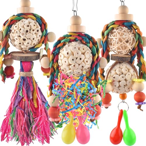 Bissap 3PCS Bird Parrot Foraging Shredder Hanging Toys Sola Balls with Sand Hammer for Small Parrots Parakeets - view 2