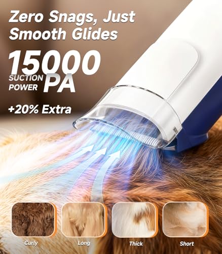 buenkee Dog Grooming Kit with Vacuum, 15000Pa Pet Hair Clipper and Shedding Brush, 50dB Low Noise, 2L Capacity - view 3