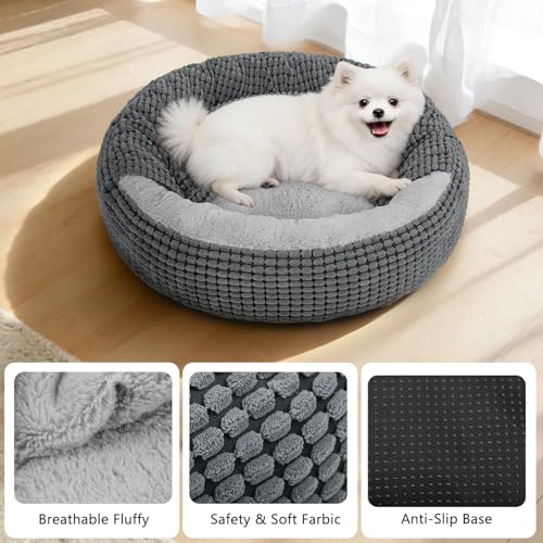 SIWA MARY Small Dog Bed with Attached Blanket, Cozy Donut Cuddler Anti-Anxiety Hooded Pet Beds Calming Cave Be - view 4