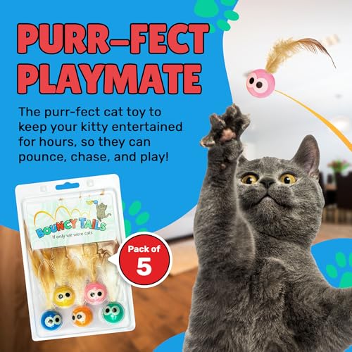 Bouncy Tails 5 Pack Interactive Bouncy Ball with Natural Feathers for Indoor Cats and Kittens who Love to Play - view 3