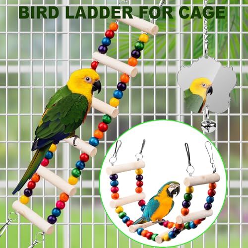 Bird Toys for Parakeets 7Pcs, Wood Parrots Budgie Cage Accessories, Bird Perch Swings for Small Conure Cockati - view 5