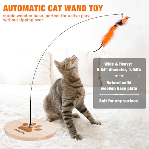 JXFUKAL Interactive cat Toy, Automatic Cat Wand Toy with Stable Wooden Base, 2 PCS Detachable Cat Teaser, 5PCS - view 3