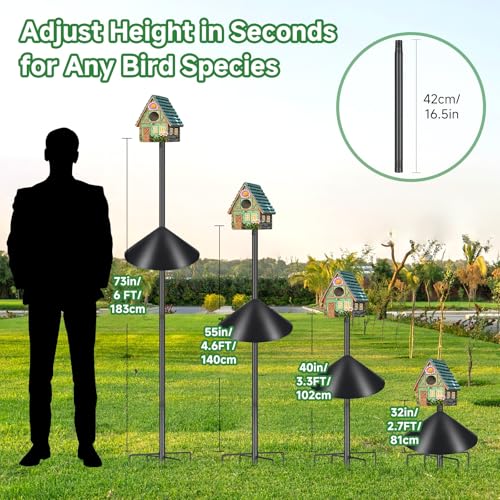 Smart Bird Feeder Pole with Squirrel Baffle & Bath-Heavy Duty Adjustable 3-6.6ft Universal Stand Mount for Bac - view 3