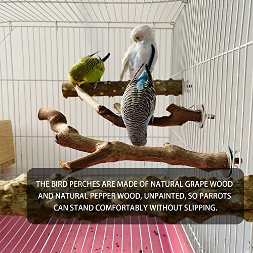 5PCS Bird Perch Stand Natural Wooden Parrot Stand Branch,3 Grape Wood Perch,2 Stand,Paw Grinding Fork Parakeet - view 5