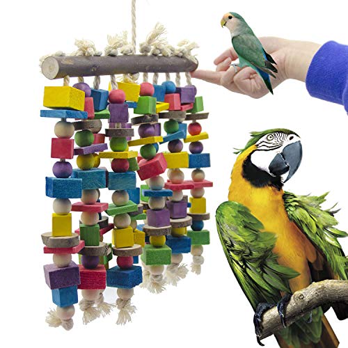 Deloky Large Bird Parrot Chewing Toy - Multicolored Natural Wooden Blocks Bird Parrot Tearing Toys Suggested f - view 3