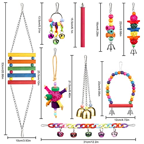 Bird Toys for Conures with Colorful Ladder Hammock Bird Cage Accerious Bird Perch Stand Chewing Toys Hanging B - view 7