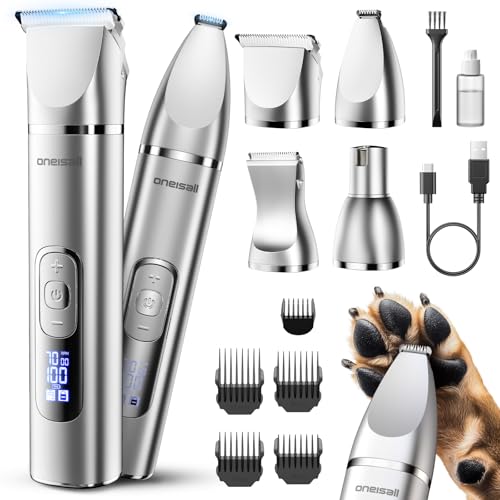 oneisall 4 in 1 Dog Grooming Kit with LCD Display, Dog Hair Trimmer for Paw Nail Grinder, Rechargeable Cordles - view 2