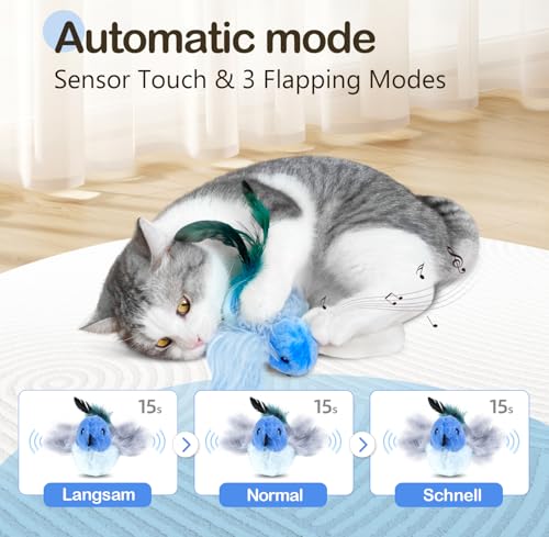 Migipaws Interactive Flapping Bird Cat Toys with Rod, clamp, Elastic String and Catnip, Automatic Chirping Toy - view 4