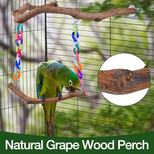 Bird Swing Toys, Standing Bird Perch with Natural Grape Wood, U Shape Hangable Birdcage Accessories, Birds Che - view 4