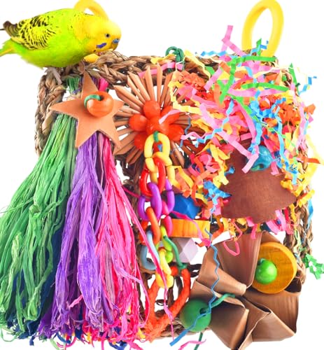 KATUMO Conure Toys, Bird Grass Mat Parakeet Shredder Hanging Toy Cockatiel Foraging Entertainments Parrot Clim - view 2