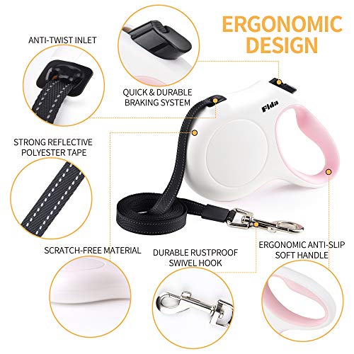 Fida Retractable Dog Leash for Small Breed up to 26 lbs, 16 ft Pet Walking Leash with Dispenser and Poop Bags, - view 4