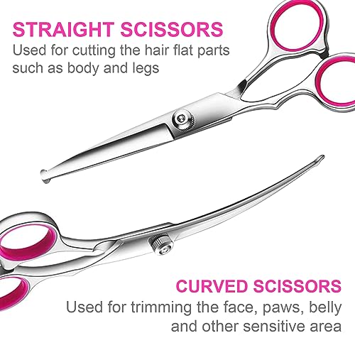 TINMARDA 5 in1 Dog Grooming Scissors Kit, Professional Dog Scissors for Grooming with Safety Round Tips, Titan - view 4