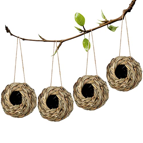 winemana 4 Pack Hanging Bird Nest House for Outside, Ball Shape, Hand Woven, Durable Sturdy, Made of Natural G - view 3