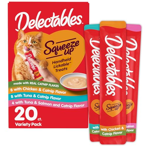 Delectables Squeeze Up Catnip Variety Pack, Creamy Squeezable Puree, Lickable Wet Cat Treats, Grain Free, No A - view 2