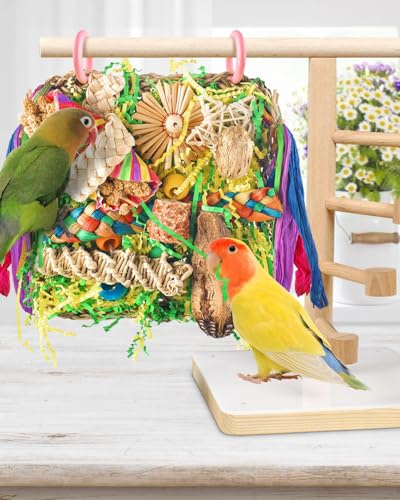 ERKOON Bird Toys, Parrot Toys Foraging Swing Mat Parrot Cage Hanging Toys Birds Grass Mat Climbing Wall with S - view 7