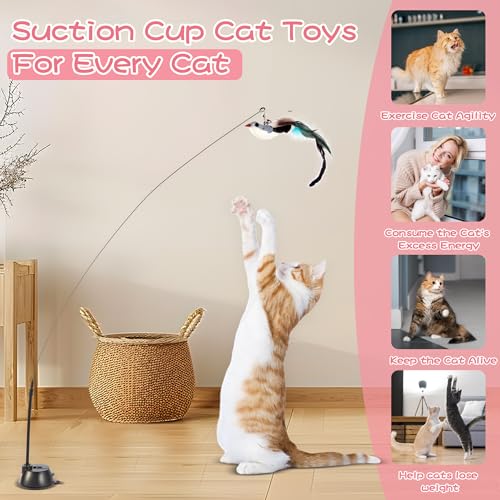 Interactive Bird Simulation Cat Toy Set,Cat Wand Toys,Wand Self-Holding Suction Cups Base,Include Detachable 6 - view 3