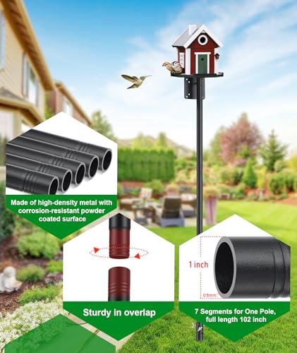 Heavy Duty Bird Feeder Pole - 109 Inch Adjustable 1 Inch Metal Bird House Pole with 14” Deep Auger Base | Outd - view 4