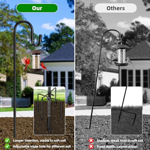 COCONUT 62" Shepherds Hooks for Outdoor, Bird Feeder Pole with 5 Prong Base, Adjustable Height Shepherds Hook  - view 4