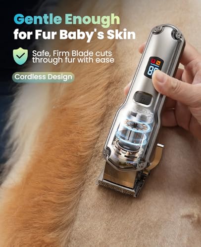 oneisall Dog Clippers for Grooming for Thick Heavy Coats/Low Noise Rechargeable Cordless Pet Shaver with Detac - view 5