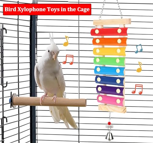 Large Parrot Suspensible Xylophone Toy, Multicolored Natural Wooden Bird Chewing Toys with Grinding Stone for  - view 3