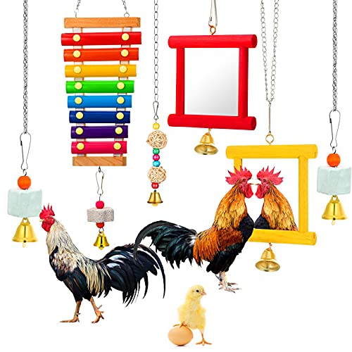 Sumind 6 Pieces Chicken Mirror Chicken Toys for Coop with Bells, Hen Xylophone Toy with 8 Metal Keys, Parrot G - view 2