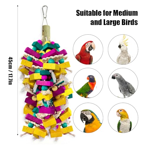 Large Bird Toys, Multi-Color Wooden Block with Bamboo Support Bird Chewing Toy Parrot Cage Bite Toy for Macaws - view 3