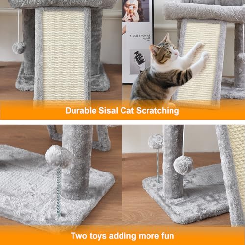17.1-inch Small Cat Tree Tower with Scratching Post for Indoor Cats,Light Grey - view 4