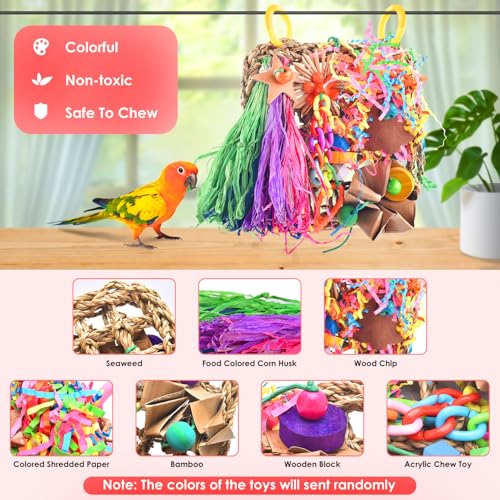 KATUMO Conure Toys, Bird Grass Mat Parakeet Shredder Hanging Toy Cockatiel Foraging Entertainments Parrot Clim - view 4