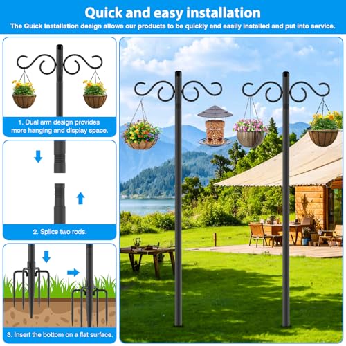 Adjustable Shepherd Hooks for Outdoor, 2 Pack 80 Inch 5 Prong Base Bird Two Sided Feeder Poles, Heavy Duty She - view 5