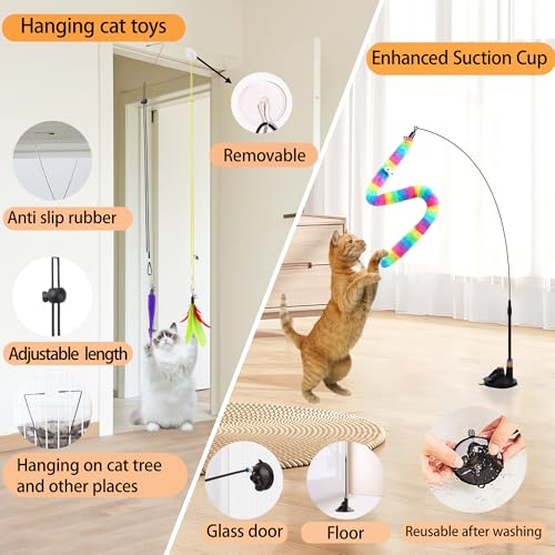 Soarer 4-in-1 Interactive Cat Feather Toys,12Pcs Durable Fishing Pole Cats Feathers Toy Replacements,Enhanced  - view 4