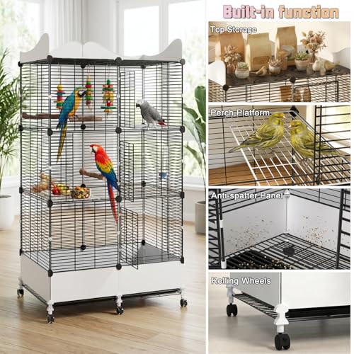 Encrypted Bird Cage Large Bird Cages 57-Inch, Top Storage Space, Bottom Splash Guard with Essential Bird Suppl - view 3