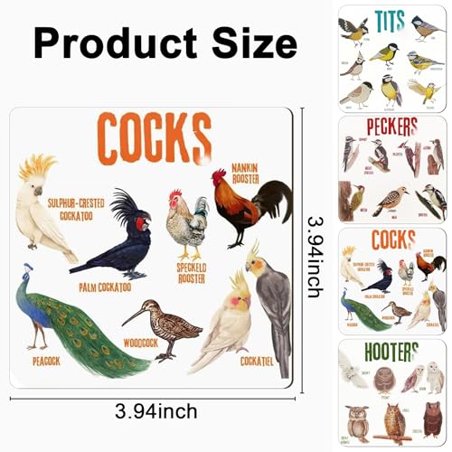 Bird Pun Coasters, Square Funny Coaster Set Coffee Coasters for Bird Lovers Kitchen Decor Housewarming Gifts ( - view 4