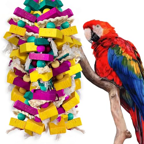 Large Bird Toys, Multi-Color Wooden Block with Bamboo Support Bird Chewing Toy Parrot Cage Bite Toy for Macaws - view 2
