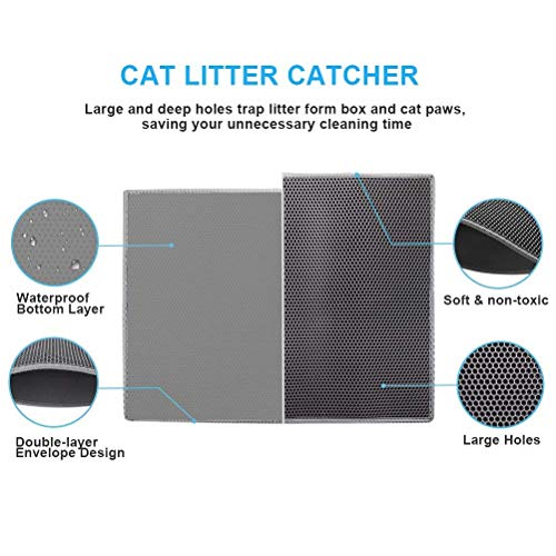 Pieviev Cat Litter Mat Double Layer Waterproof Urine Proof Trapping Mat 1 Pack (Gray, 24x15 Inch (Pack of 1)) - view 4