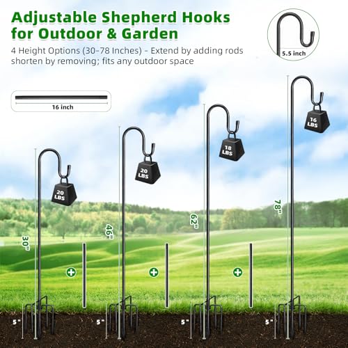 COCONUT 78" Heavy Duty Shepherds Hooks for Outdoor, Bird Feeder Pole with 5 Prong Base, Adjustable Height Shep - view 4