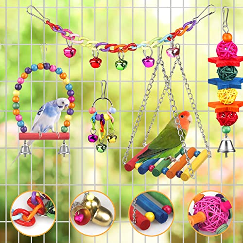 Bird Toys for Conures with Colorful Ladder Hammock Bird Cage Accerious Bird Perch Stand Chewing Toys Hanging B - view 3