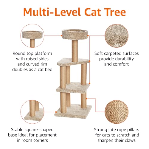 Basics Cat Tree Tower - Multi-Level Climbing Activity Center for Indoor Cats & Kittens with Scratching Posts,  - view 4