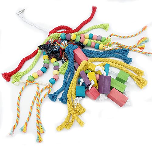 20.5 inch Parrot Chewing Toys - Wooden Block Tearing and Cotton Rope Toys for Medium Large Extra Large Parrot  - view 6