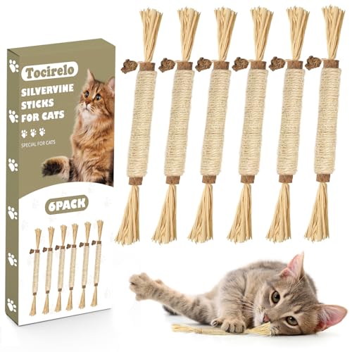 Tocirelo Silvervine Sticks Cat Toys - 6Pack Natural Cat Chew Toy Teeth Cleaning, Matatabi Dental Care Kitten T