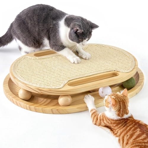 ZOMISIA Cat Scratcher with Ball Track Toy, Sisal Scratch Pad for Indoor Adult Cats, Wooden Interactive Cat Puz - view 2