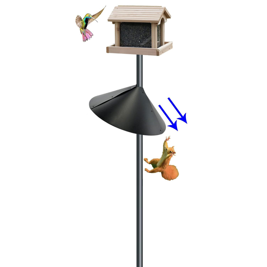 Squirrel baffle for bird feeders pole, squirrel proof cone for outdoors shepherds hook. Squirrels deterrent fo