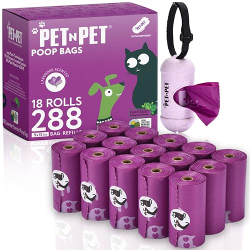 PET N PET Poop Bags for Dogs, 288 Count Lavender Scented Dog Waste Bags with Leash Dispenser, USDA Certified 3 - view 2