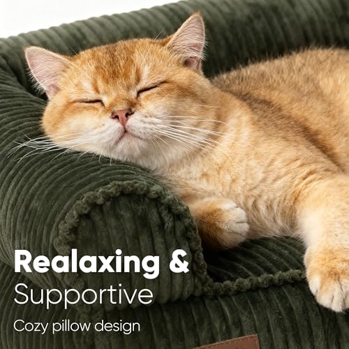 FUKUMARU Dog Couch Bed, Corduroy Cozy Cat Bed for Indoor Cats with Washable Cover, 28in Waterproof Orthopedic  - view 3
